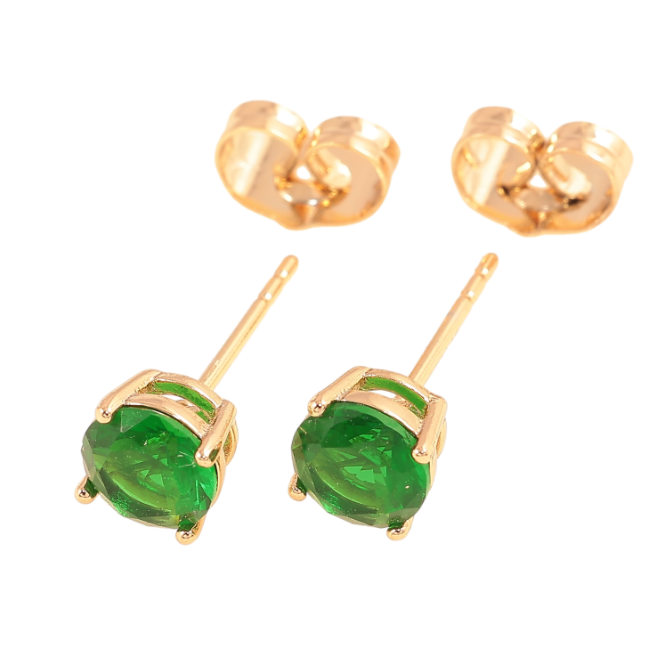 Серьги Xuping цвет позолота 18К пусеты зеленые кристаллы в 4-х крапановой оправе ø 6мм фото №5