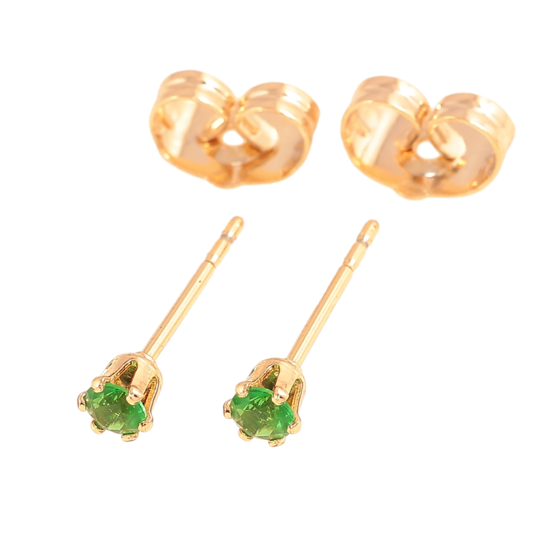 Сережки Xuping колір позолота 18К пусети зелені кристали в 6-ти крапановій оправі ø 3мм фото №2