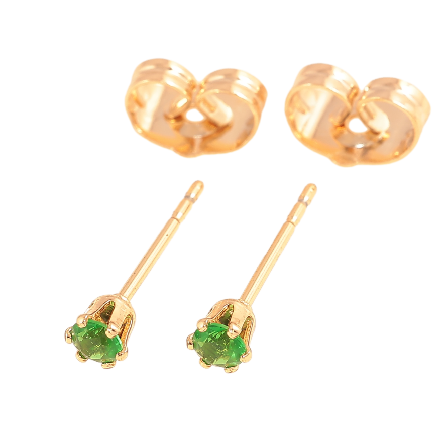 Серьги Xuping цвет позолота 18К пусеты зеленые кристаллы в 6-ти крапановой оправе ø 3мм фото №1