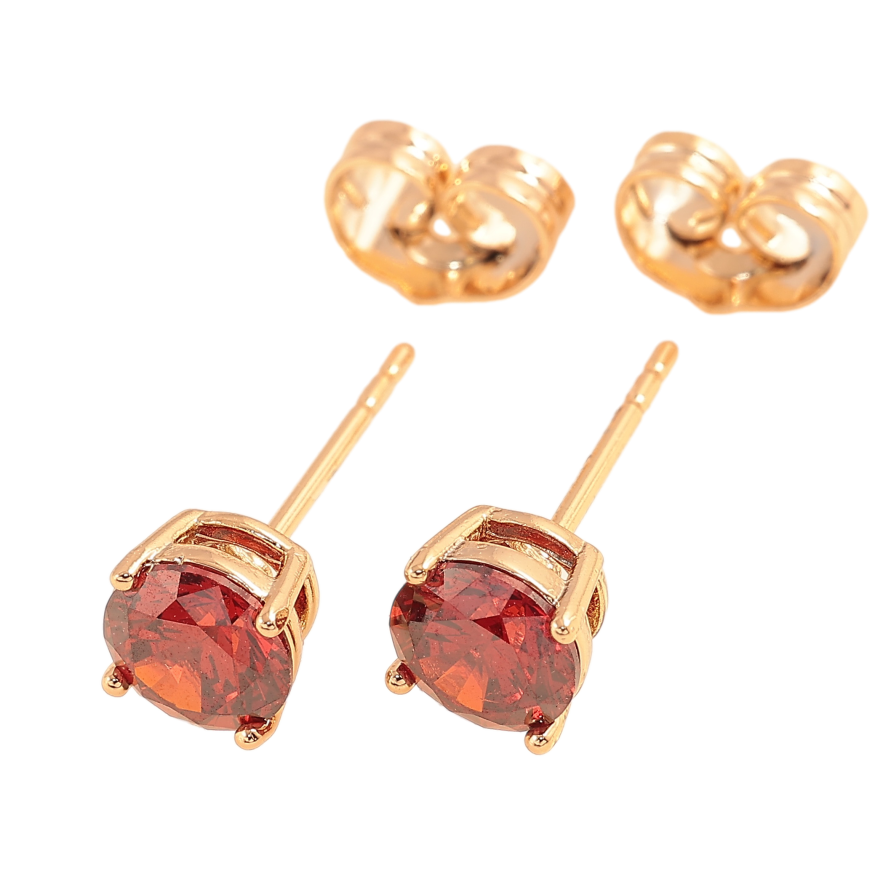 Серьги Xuping цвет позолота 18К пусеты красные кристаллы в 4-х крапановой оправе ø 6мм фото №1