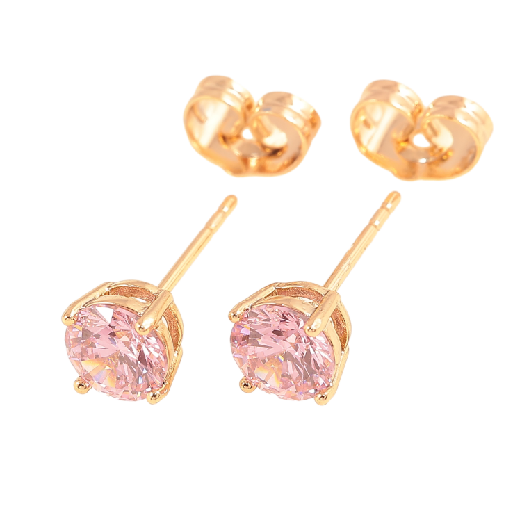 Серьги Xuping цвет позолота 18К пусеты розовые кристаллы в 4-х крапановой оправе ø 6мм фото №6