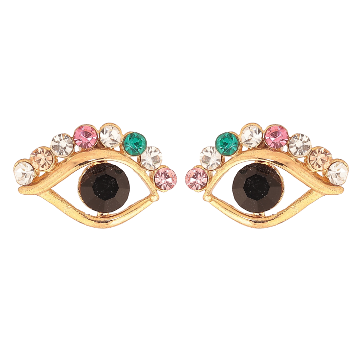 Сережки пусети "Очі з різнокольоровими кристалами" фото №20