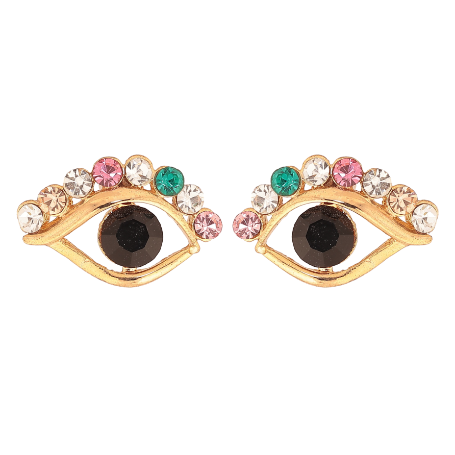 Серьги пусеты "Глаза с разноцветными кристаллами" фото №1