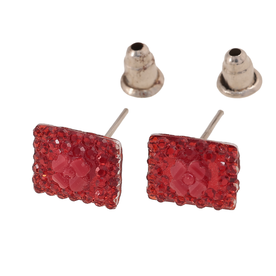 Сережки пусети "Червоні прямокутники зі стразами" 7х9мм фото №1