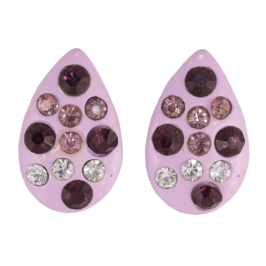 Серьги пусеты "Сиреневые капельки со стразами" фото №1