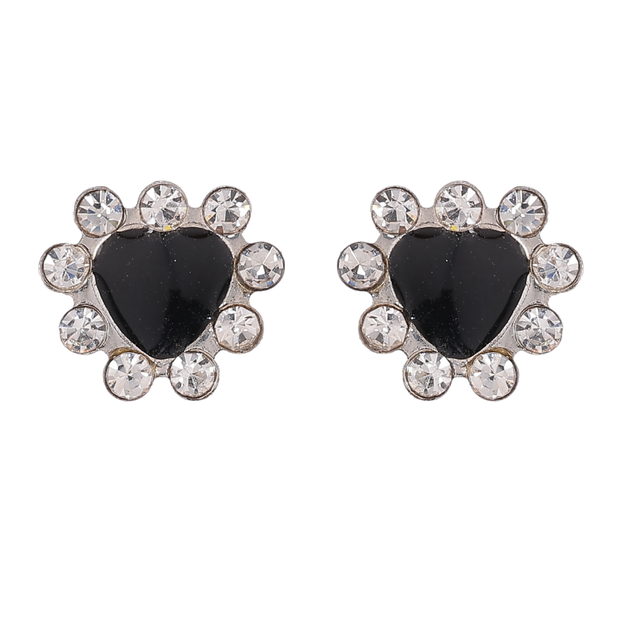 Сережки пусети "Чорні серця зі стразами" фото №1