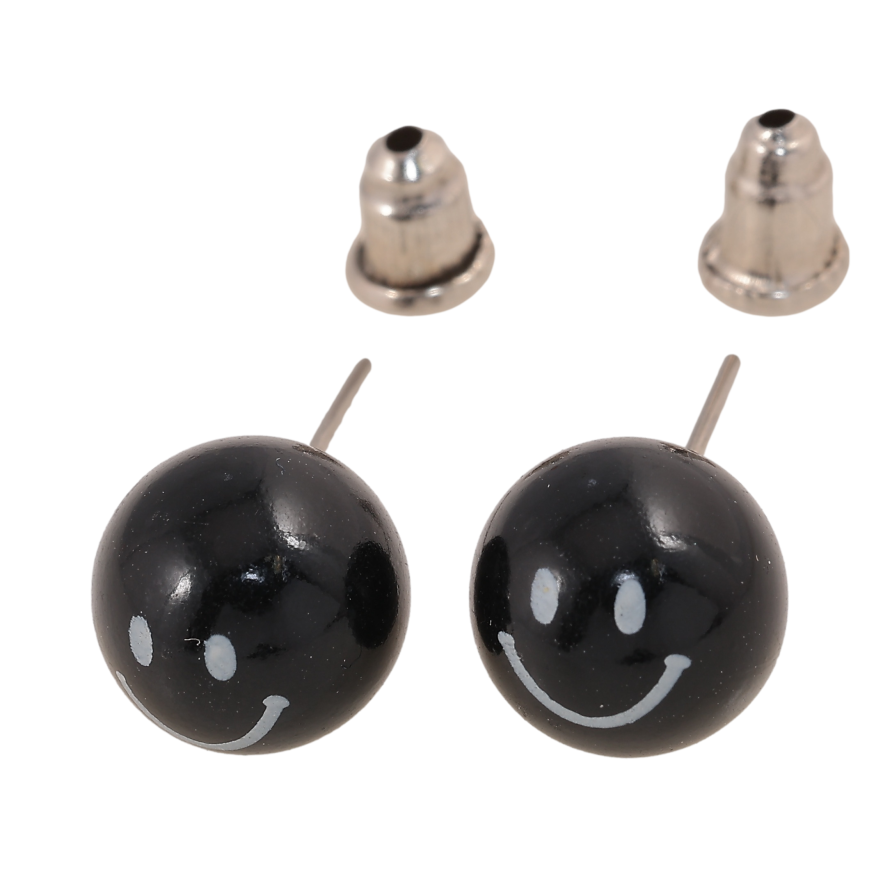 Сережки пусети "Чорні смайли" ø 10мм фото №1 Сережки пусети "Чорні смайли" ø 10мм фото №1