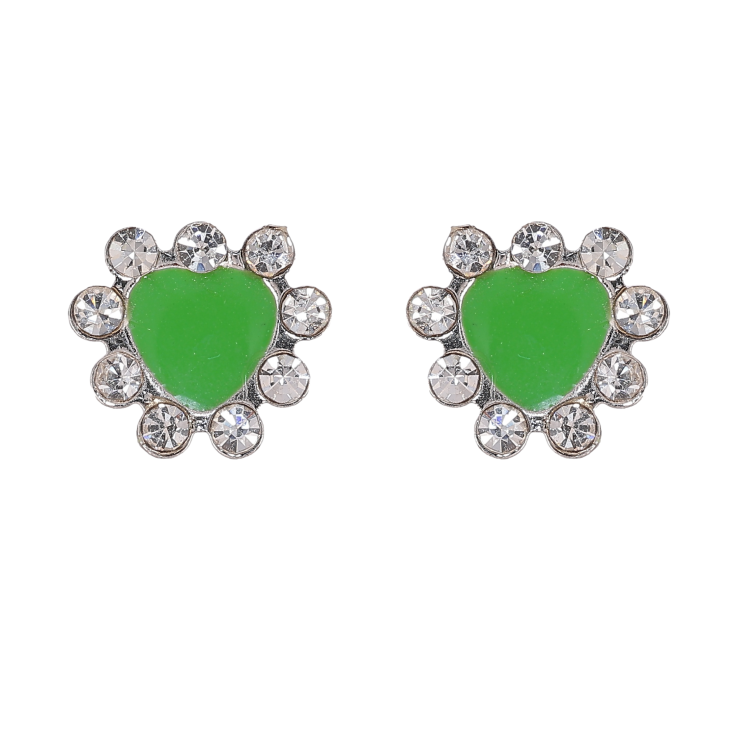 Серьги пусеты "Зеленые сердечки с эмалью и стразами" фото №12
