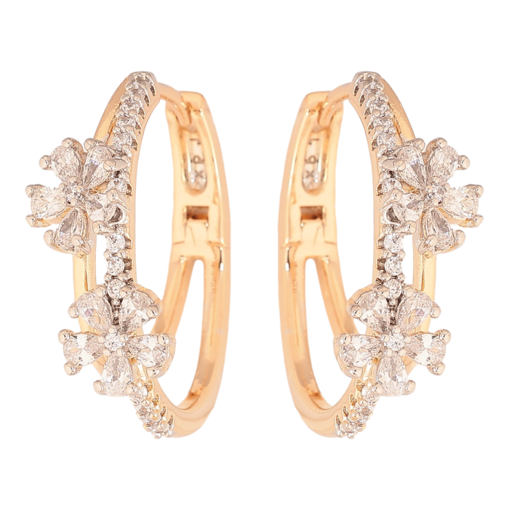 Серьги Xuping цвет Позолота 18К+Родий колечки "Кристальные цветочки" фото №2