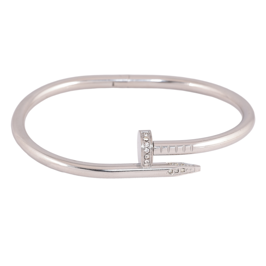 Браслет Нержавеющая сталь цвет Родий "Гвоздь с кристаллами" ø 6см фото №1 Браслет Нержавеющая сталь цвет Родий "Гвоздь с кристаллами" ø 6см фото №1