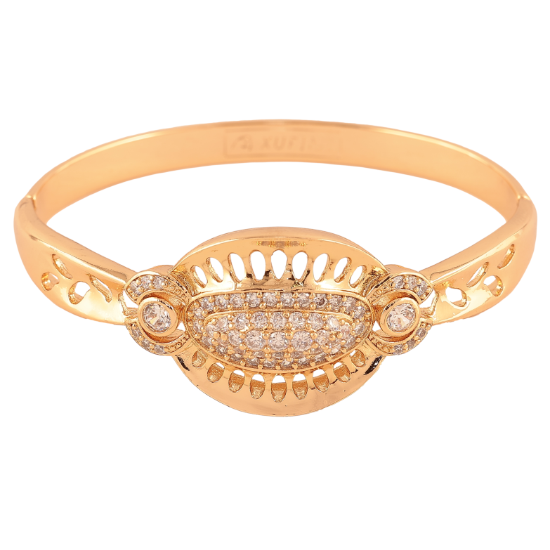 Браслет Xuping цвет Позолота 18K "Авангардный орнамент с кристаллами" ø 6см фото №1