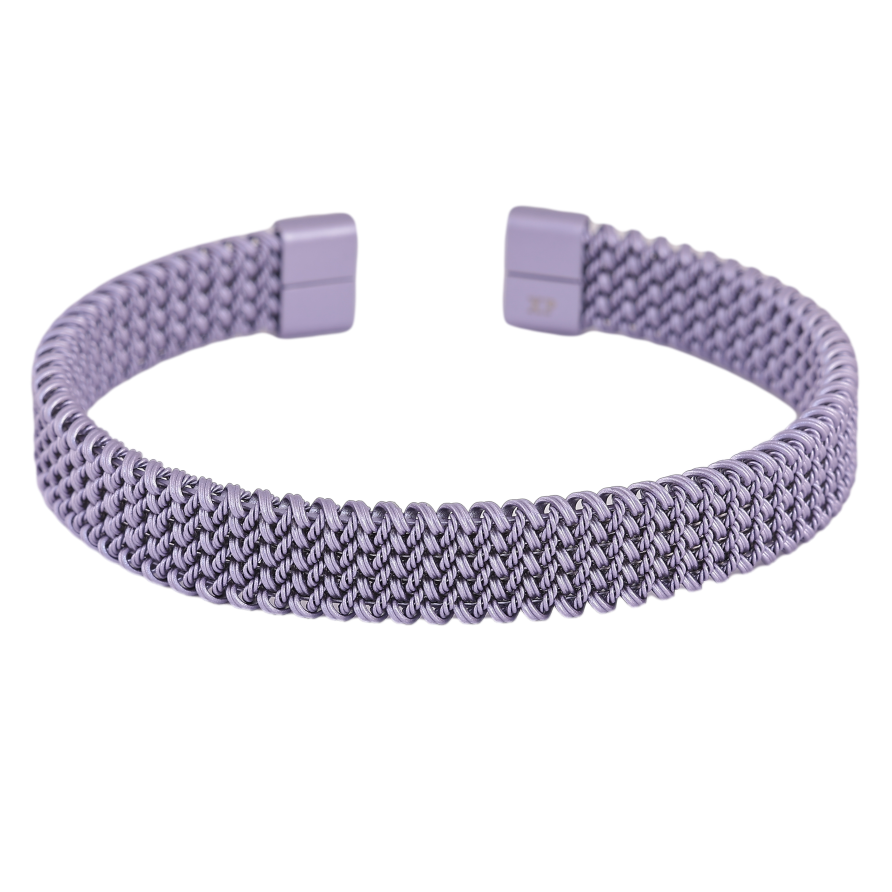 Браслет Xuping ТТМ Stainless Steel колір Родій "Декоративний візерунок пружинка, фарбування бузковою емаллю, шир. 10мм" ø 6см фото №1