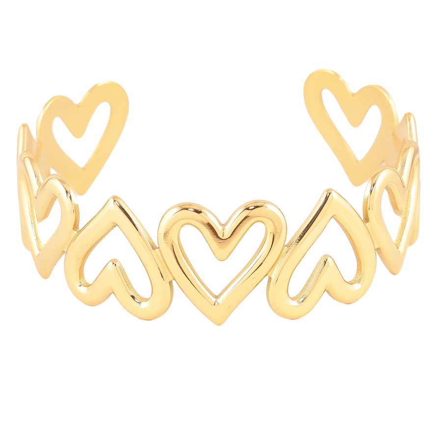 Браслет Xuping ТТМ Stainless Steel цвет 14K "Сердечки" ø 6см х 21мм фото №1 Браслет Xuping ТТМ Stainless Steel цвет 14K "Сердечки" ø 6см х 21мм фото №1