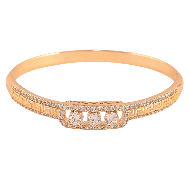 Браслет Xuping колір Позолота 18K "Грецький орнамент з доріжками цирконію та вставкою три кристали" ø 6см фото №1 Браслет Xuping колір Позолота 18K "Грецький орнамент з доріжками цирконію та вставкою три кристали" ø 6см фото №1