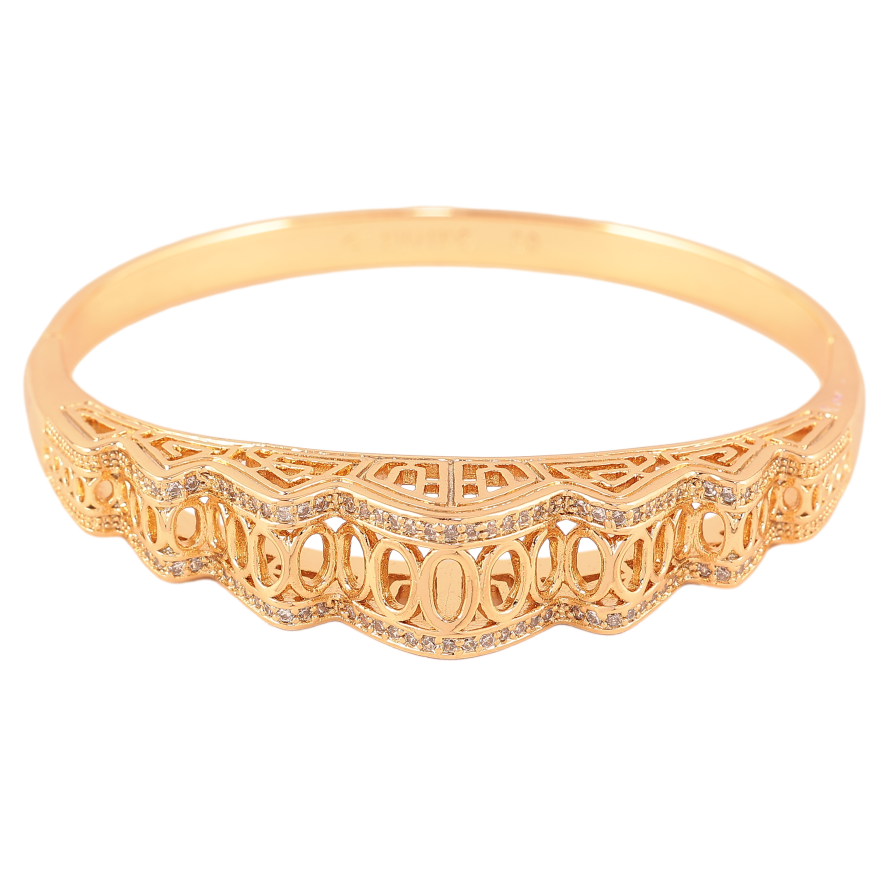 Браслет Xuping колір Позолота 18K "Високий різьблений купол з доріжками кристалів" ø 6см фото №1 Браслет Xuping колір Позолота 18K "Високий різьблений купол з доріжками кристалів" ø 6см фото №1