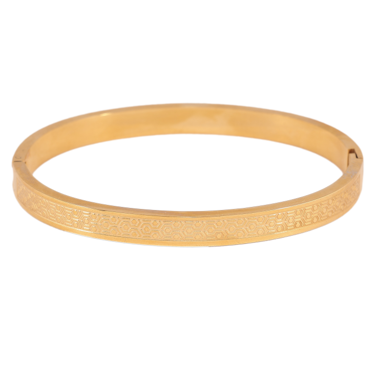 Браслет гнучкий Xuping ТТМ Stainless Steel колір 14К "Декоративний візерунок ø 6см х 6мм фото №4 Браслет гнучкий Xuping ТТМ Stainless Steel колір 14К "Декоративний візерунок ø 6см х 6мм фото №4
