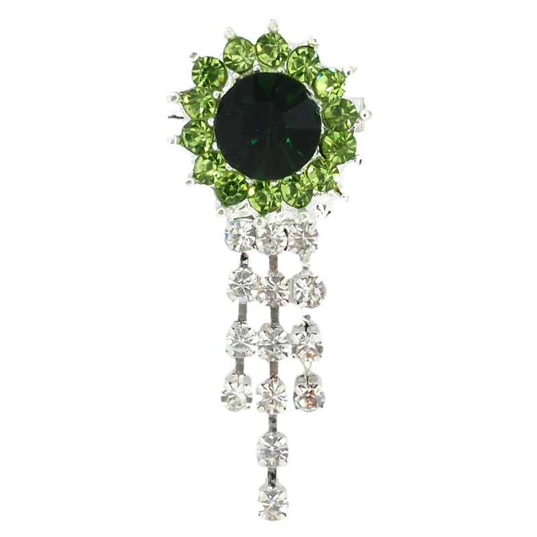 Брошь Цветок с зелеными стразами фото №1