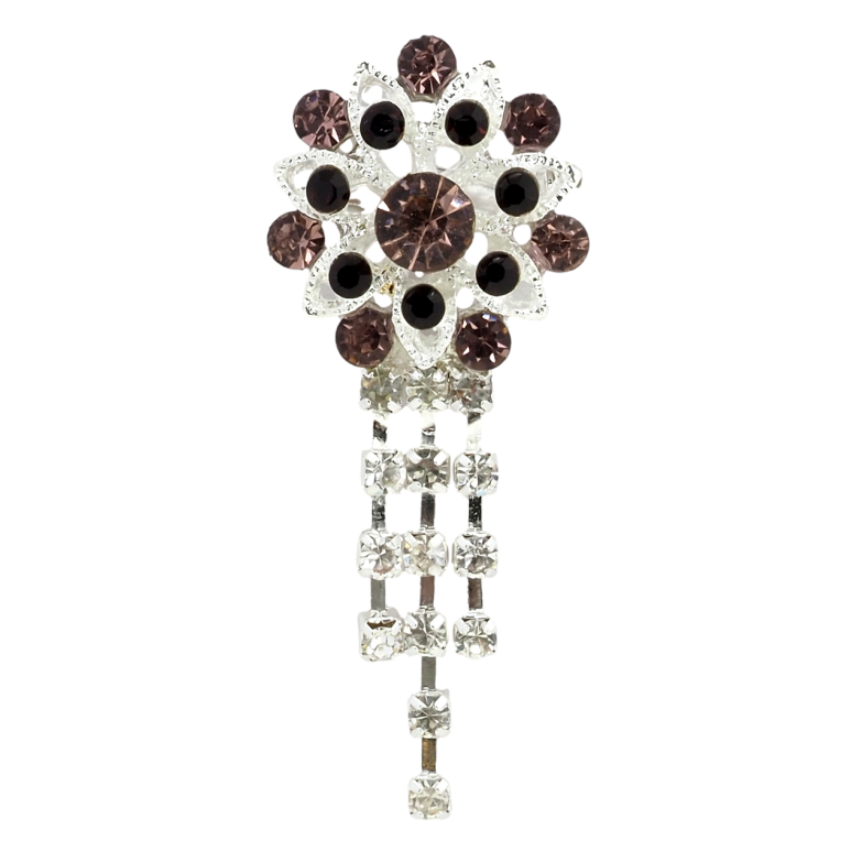 Брошь Цветок с бордовыми стразами фото №1