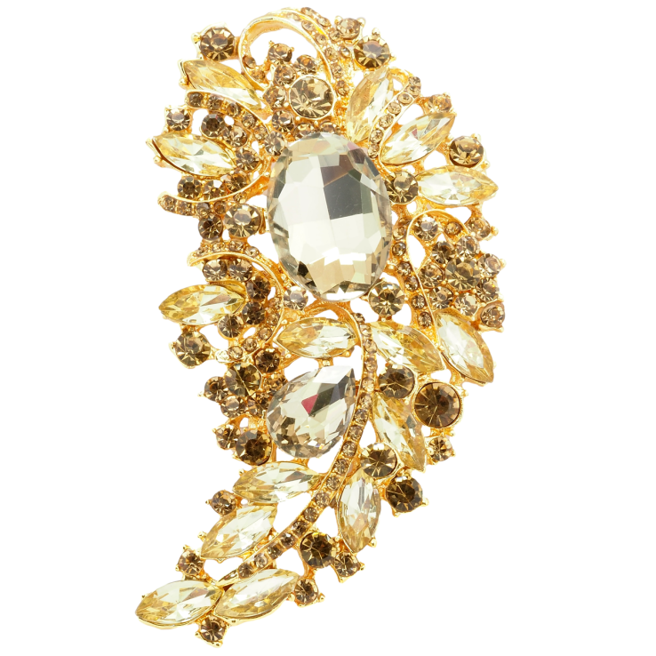 Брошка Велика композиція з золотистими стразами фото №5 Брошка Велика композиція з золотистими стразами фото №5