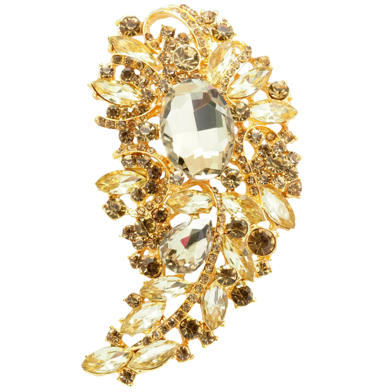 Брошь Большая композиция с золотистыми стразами фото №1