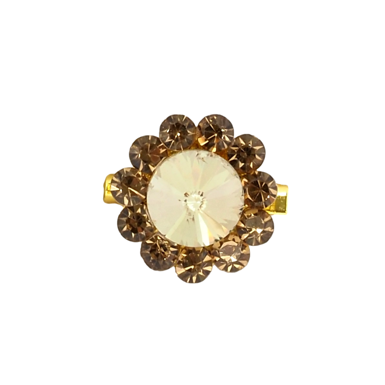 Брошка Квітка з коричневими стразами фото №1