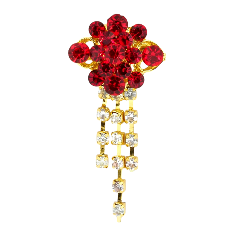 Брошка Квітка з червоними стразами фото №1