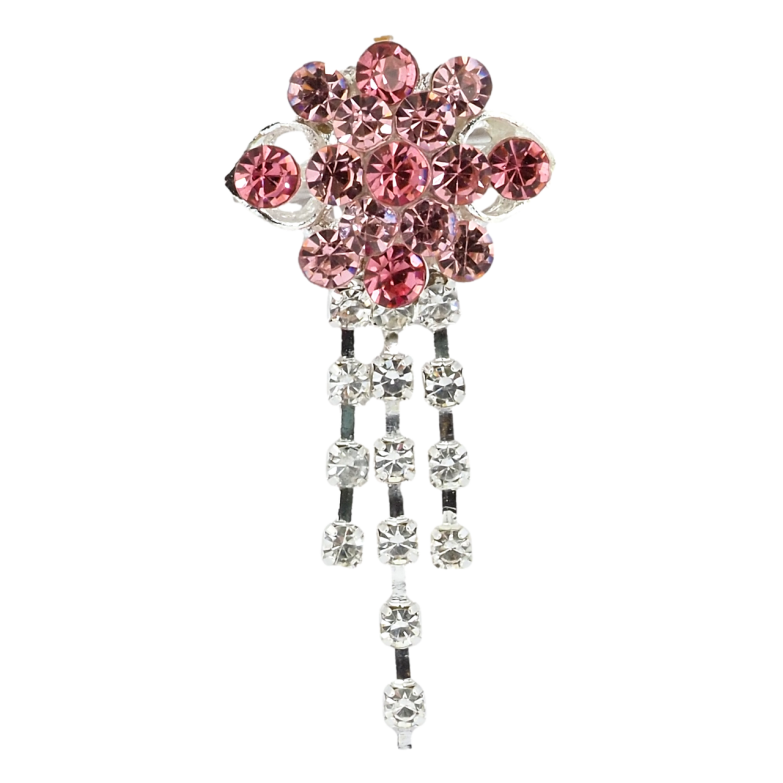 Брошка Квітка з рожевими стразами фото №1