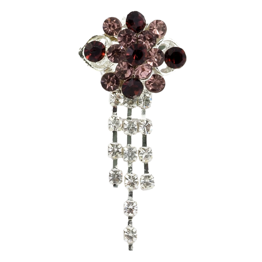 Брошь Цветок с бордовыми стразами фото №1