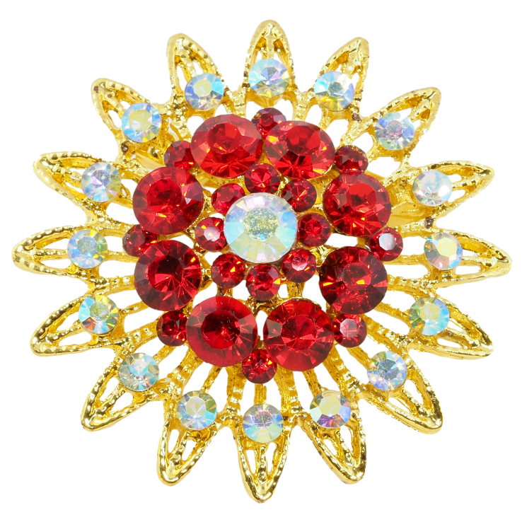 Брошка Квітка з червоними стразами фото №6