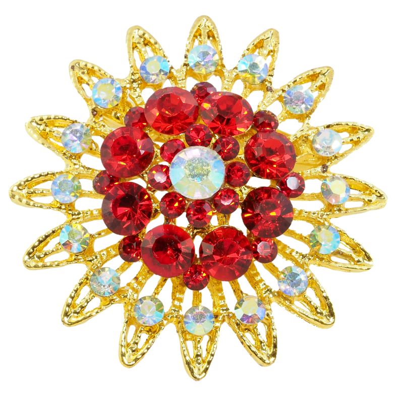 Брошка Квітка з червоними стразами фото №1 Брошка Квітка з червоними стразами фото №1