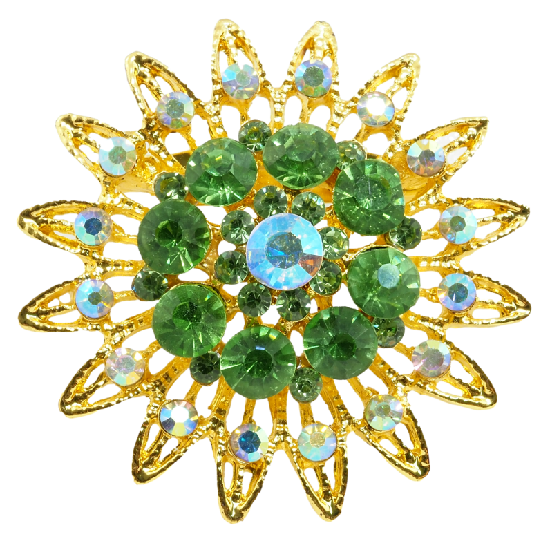 Брошь Цветок с зелеными стразами фото №1