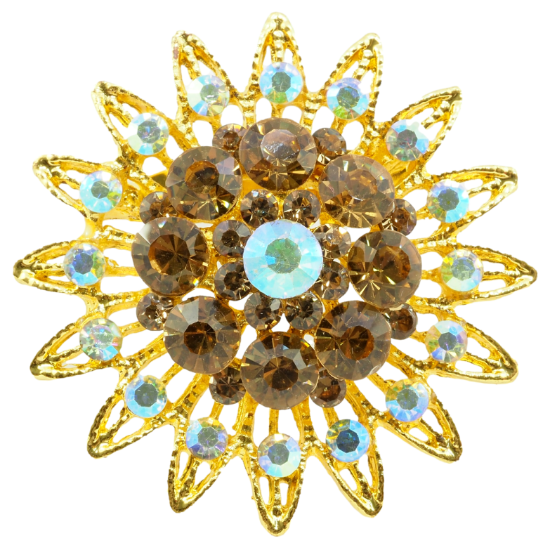 Брошь Цветок с коричневыми стразами фото №1