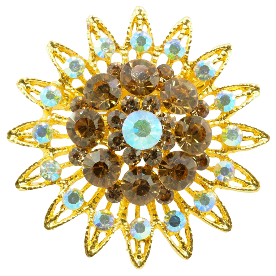 Брошь Цветок с коричневыми стразами фото №1