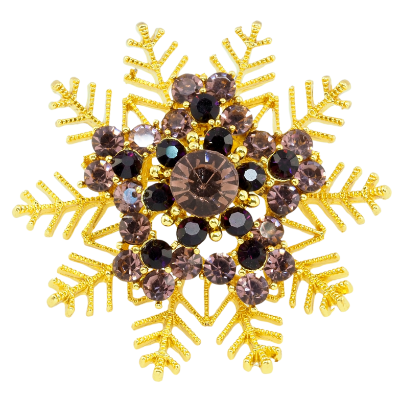 Брошь Снежинка с бордовыми стразами фото №2