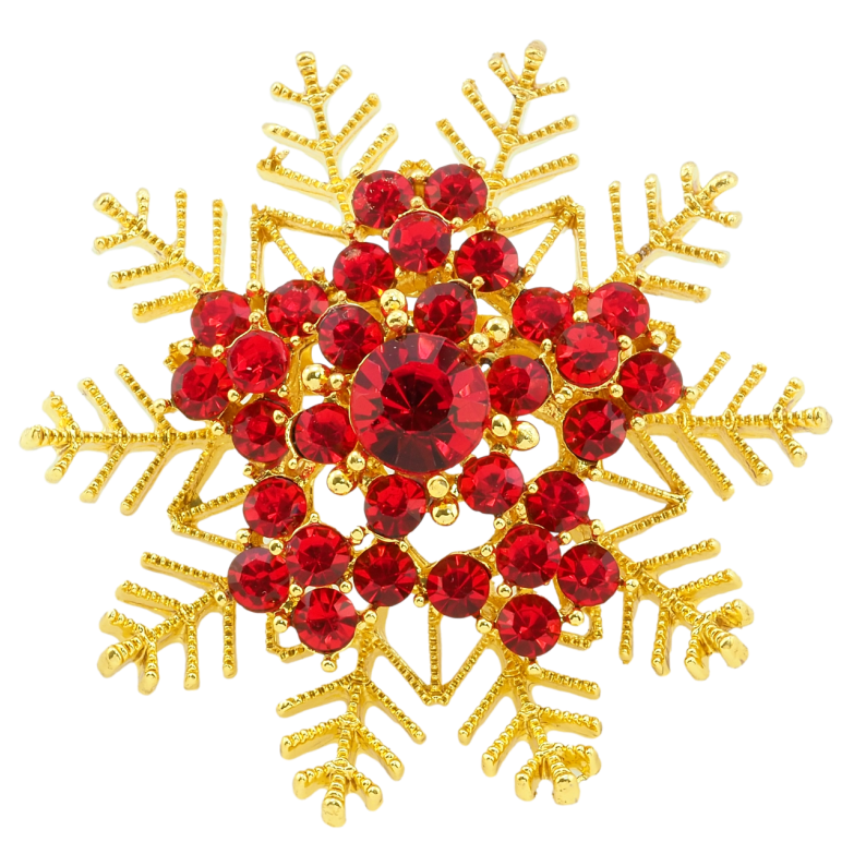 Брошка Сніжинка з червоними стразами фото №1