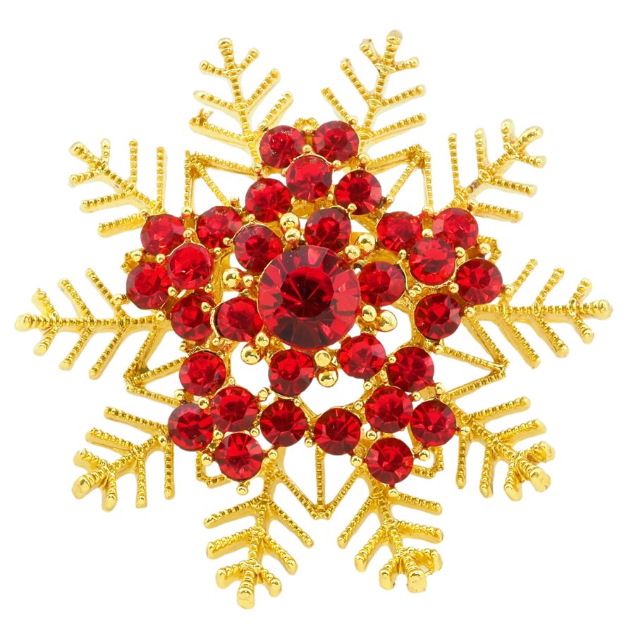 Брошка Сніжинка з червоними стразами фото №1 Брошка Сніжинка з червоними стразами фото №1
