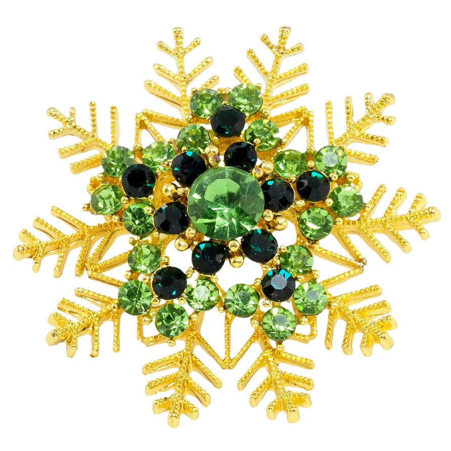 Брошка Сніжинка з зеленими стразами фото №1 Брошка Сніжинка з зеленими стразами фото №1