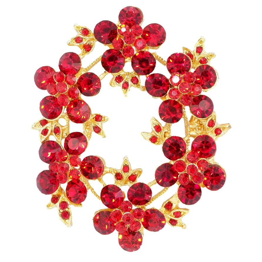 Брошка Віночок з червоними стразами фото №1 Брошка Віночок з червоними стразами фото №1