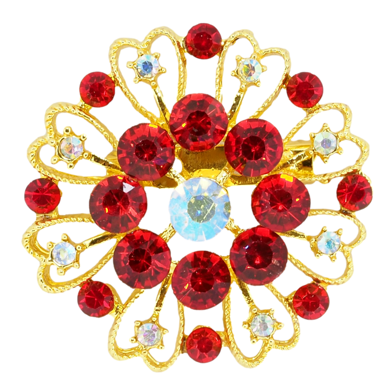 Брошка Квітка з червоними стразами фото №1 Брошка Квітка з червоними стразами фото №1
