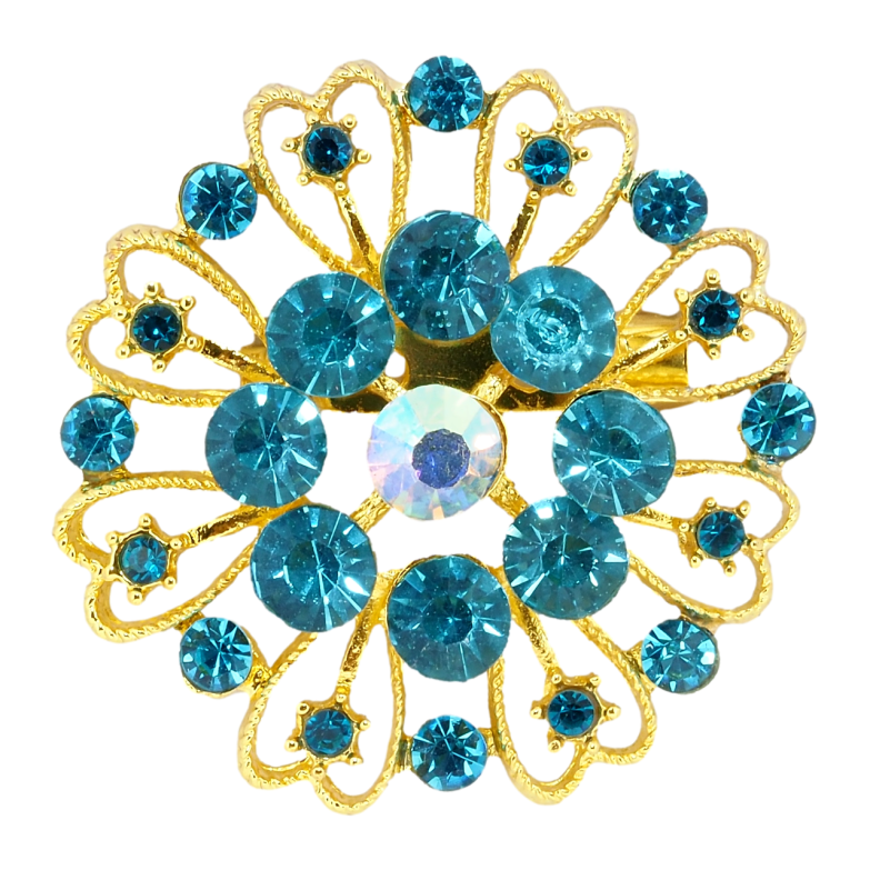 Брошка Квітка з бірюзовими стразами фото №1 Брошка Квітка з бірюзовими стразами фото №1