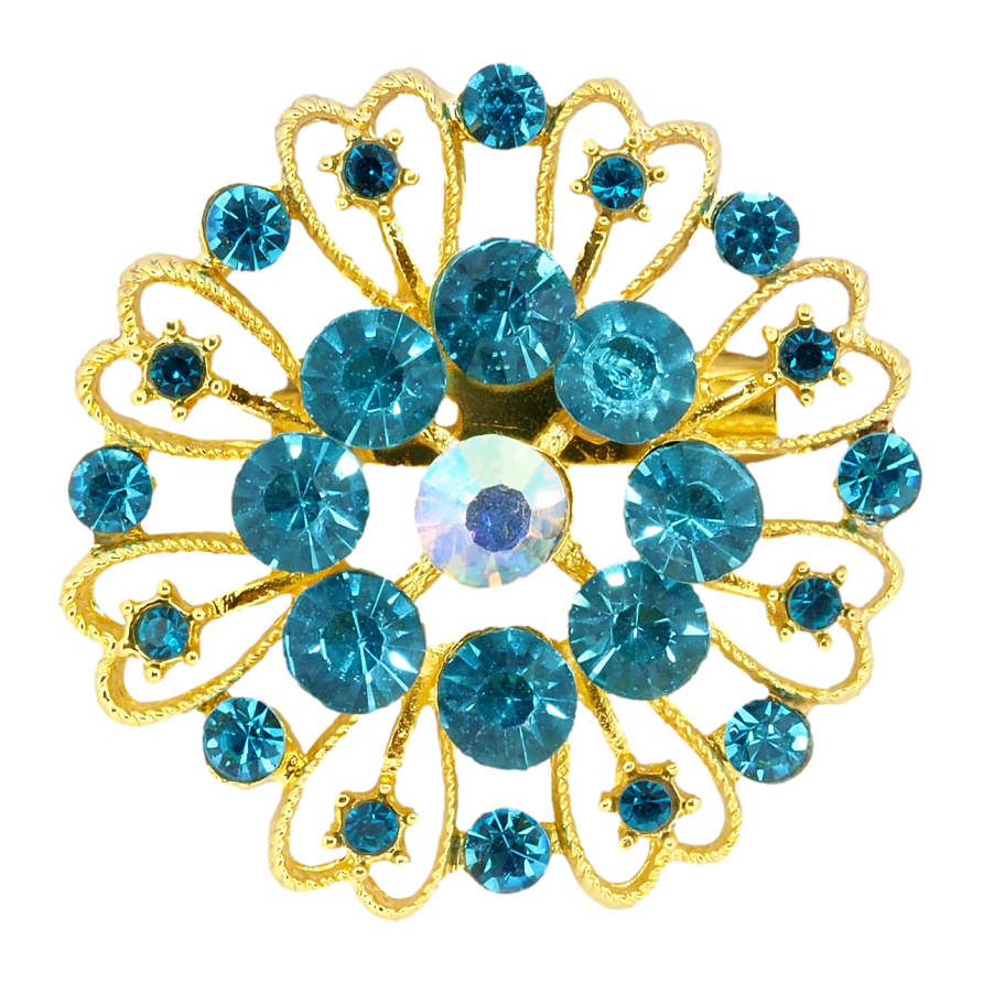 Брошка Квітка з бірюзовими стразами фото №1 Брошка Квітка з бірюзовими стразами фото №1