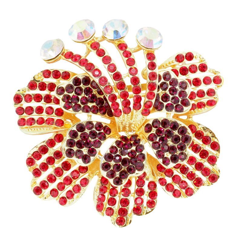 Брошка Квітка з червоними стразами фото №1