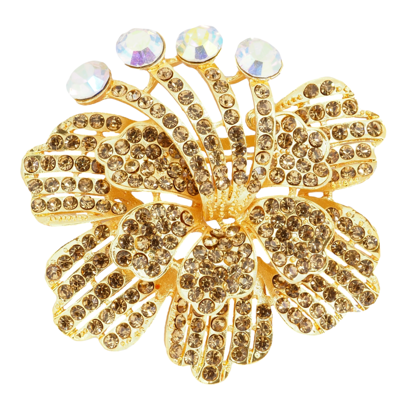 Брошь Цветок с золотистыми стразами фото №1