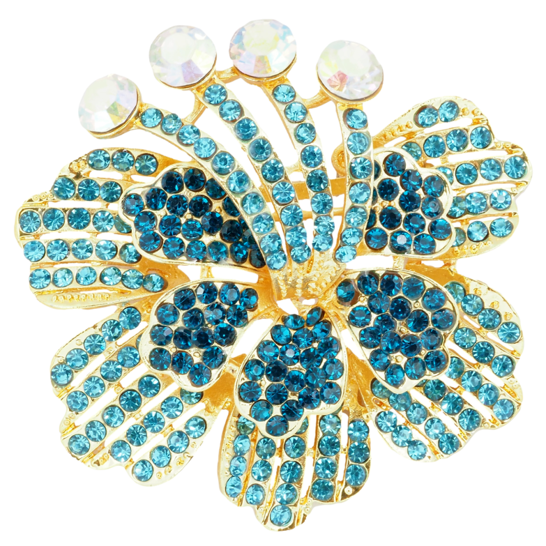 Брошка Квітка з бірюзовими стразами фото №1 Брошка Квітка з бірюзовими стразами фото №1