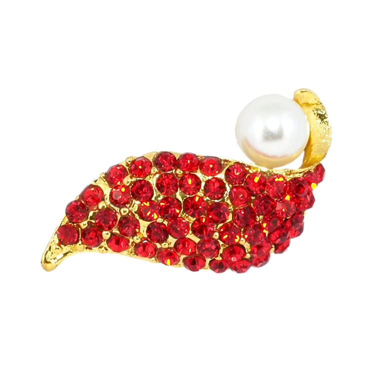 Брошка Листочок з червоними стразами та перлиною фото №24 Брошка Листочок з червоними стразами та перлиною фото №24