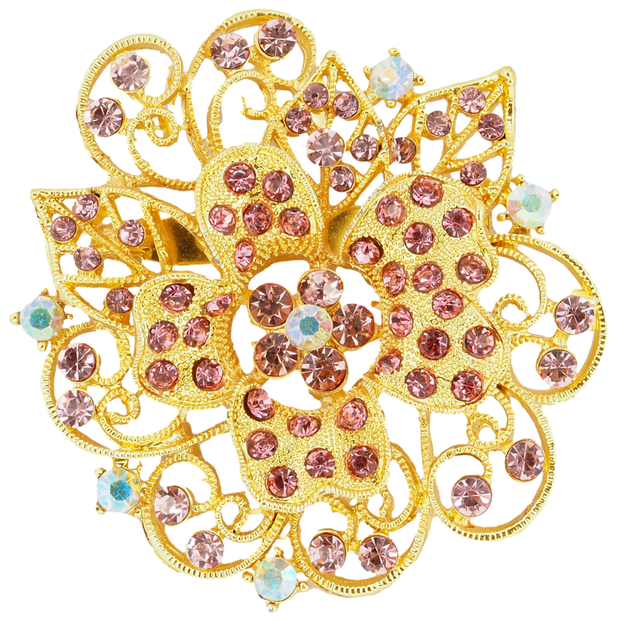 Брошка Квітка з рожевими стразами фото №1 Брошка Квітка з рожевими стразами фото №1