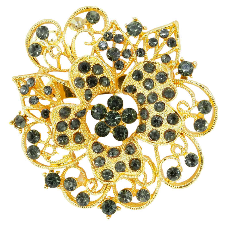 Брошка Квітка з чорними стразами фото №1 Брошка Квітка з чорними стразами фото №1