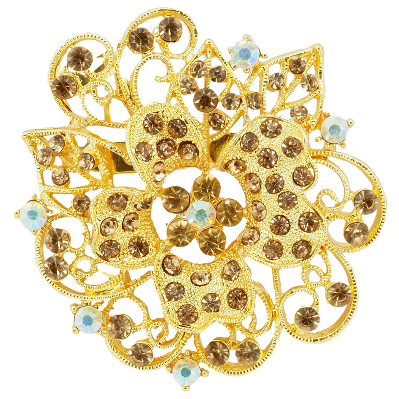 Брошь Цветок с коричневыми стразами фото №1