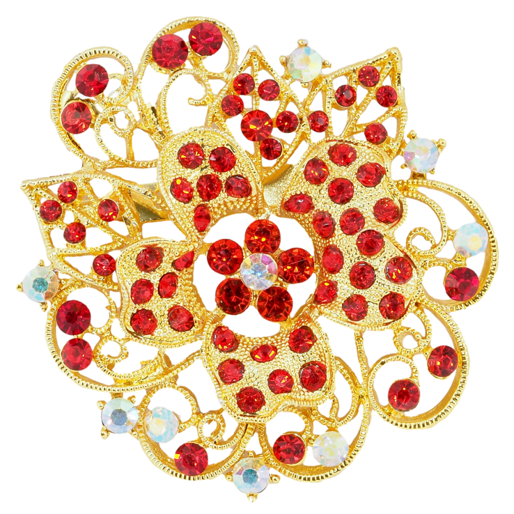 Брошка Квітка з червоними стразами фото №15