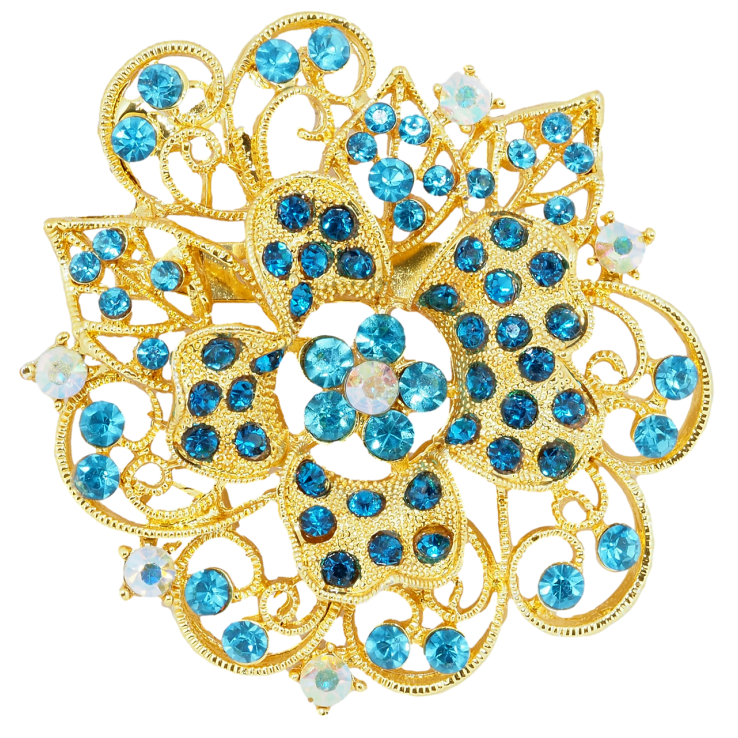 Брошка Квітка з бірюзовими стразами фото №10 Брошка Квітка з бірюзовими стразами фото №10